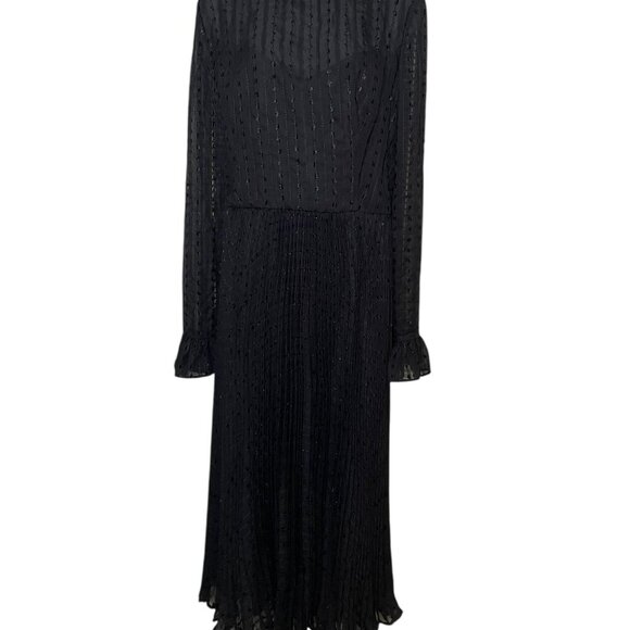 Mac Duggal Black Ruffle High Neck Long Sleeve Midi Dress Size 14 NWT - Picture 2 of 6